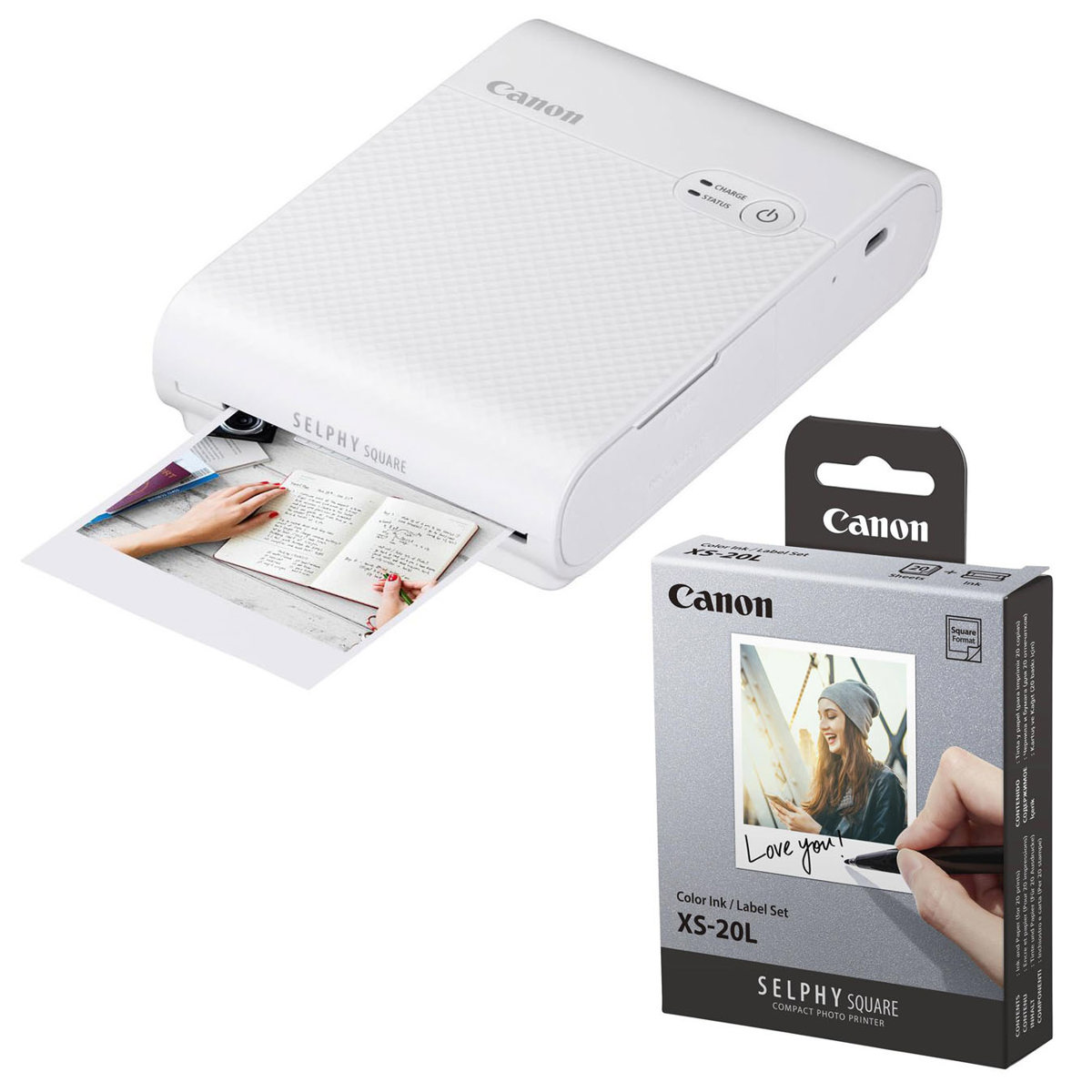 

Canon SELPHY Square QX10 Compact Photo Printer,White With Label XS-20L 20 Sheets