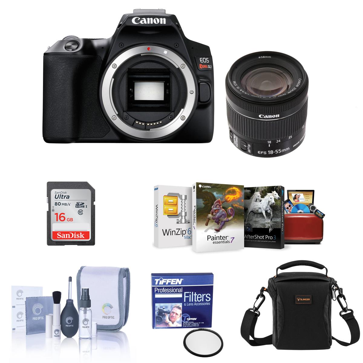 Canon EOS Rebel SL3 DSLR Camera with EF-S 18-55mm f/4-5.6 Lens Black W/Acc Kit