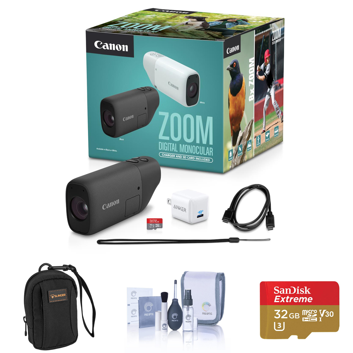 

Canon ZOOM Compact Telephoto Digital Monocular, Black with Accessories Kit