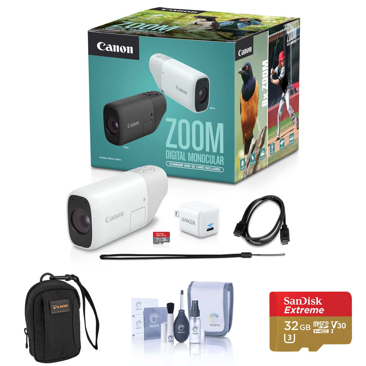 

Canon ZOOM Compact Telephoto Digital Monocular, White with Accessories Kit