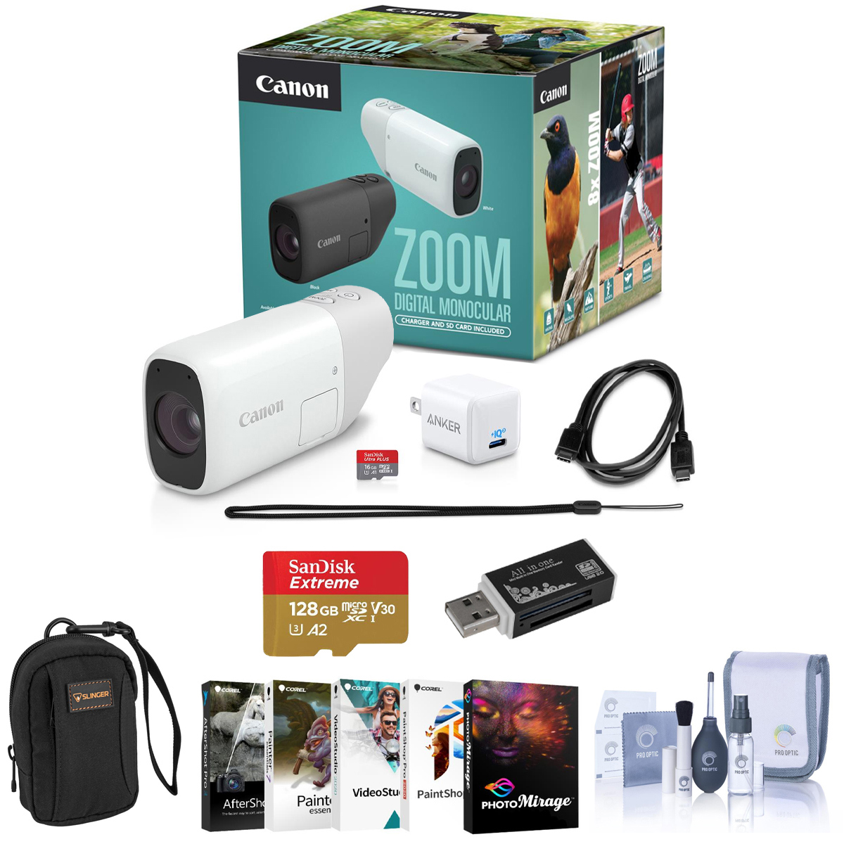 

Canon ZOOM Compact Telephoto Digital Monocular, White w/PC Software & Accessory