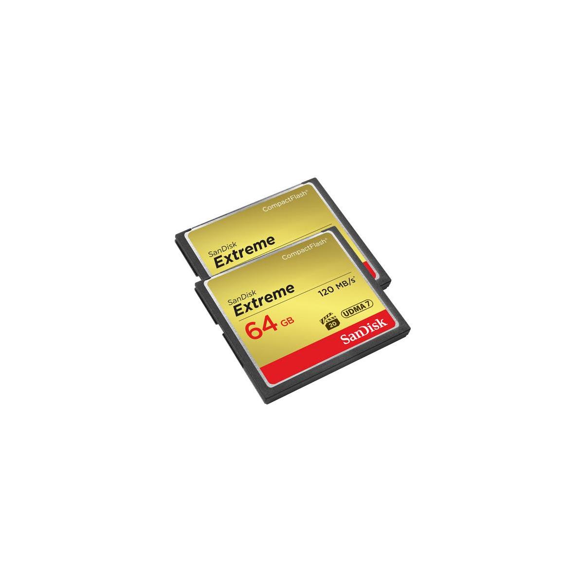 Image of SanDisk 64GB Extreme Compact Flash Memory Card - Pack of 2