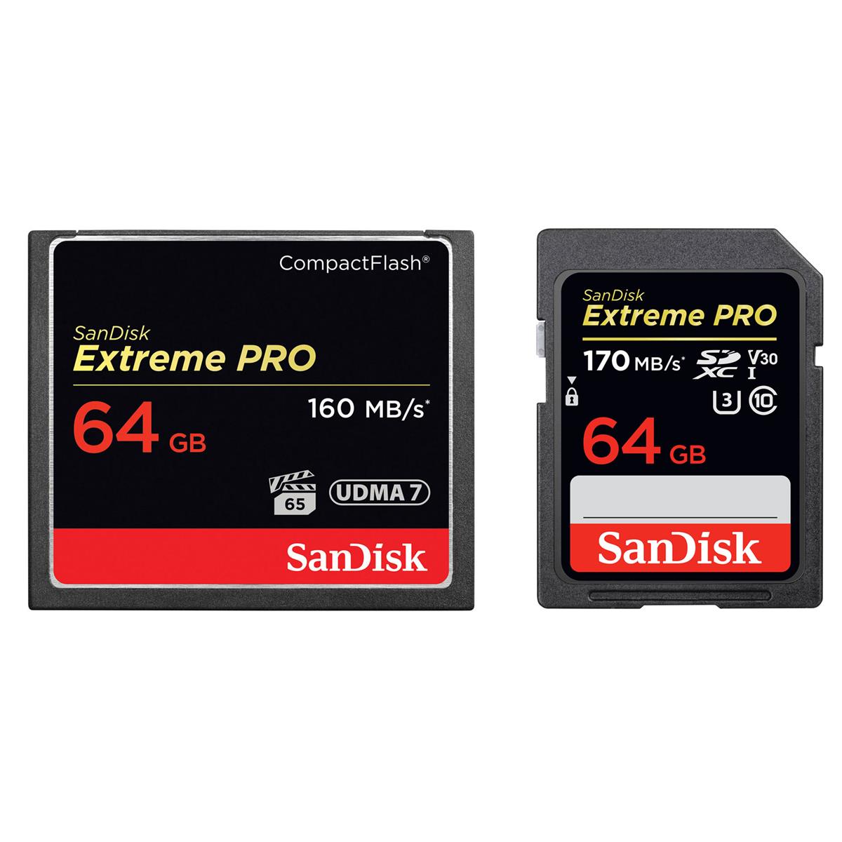 Image of SanDisk 64GB Extreme PRO CompactFlash Card - with SanDisk Extreme PRO SD card
