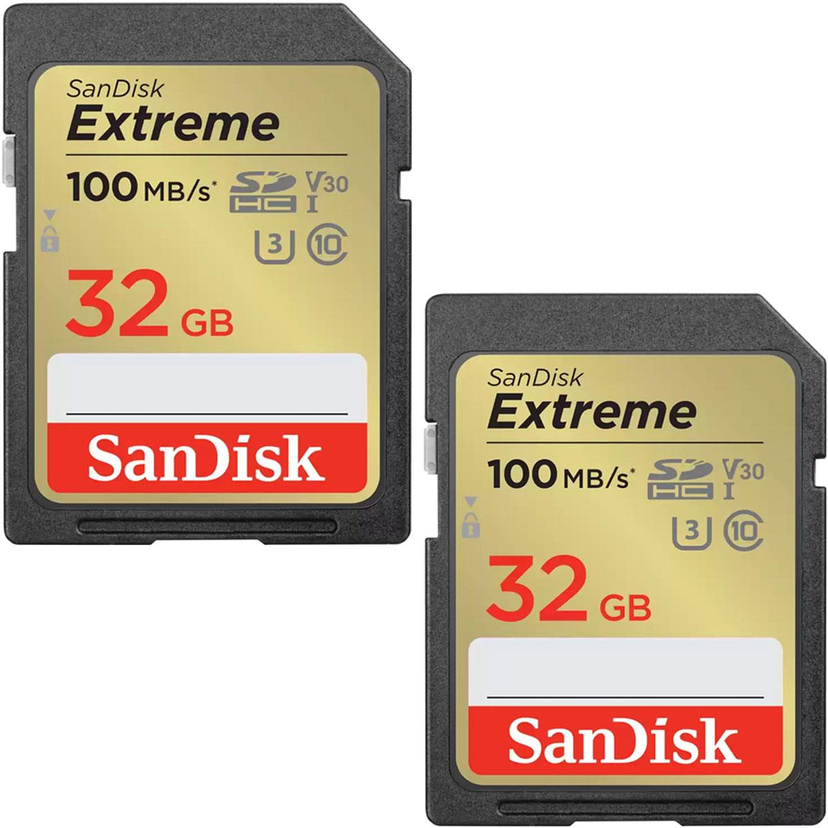 Карта памяти SanDisk Extreme 32 ГБ UHS-I U3 SDHC, 2 шт. в упаковке #SDSDXVT-032G-GNCI2