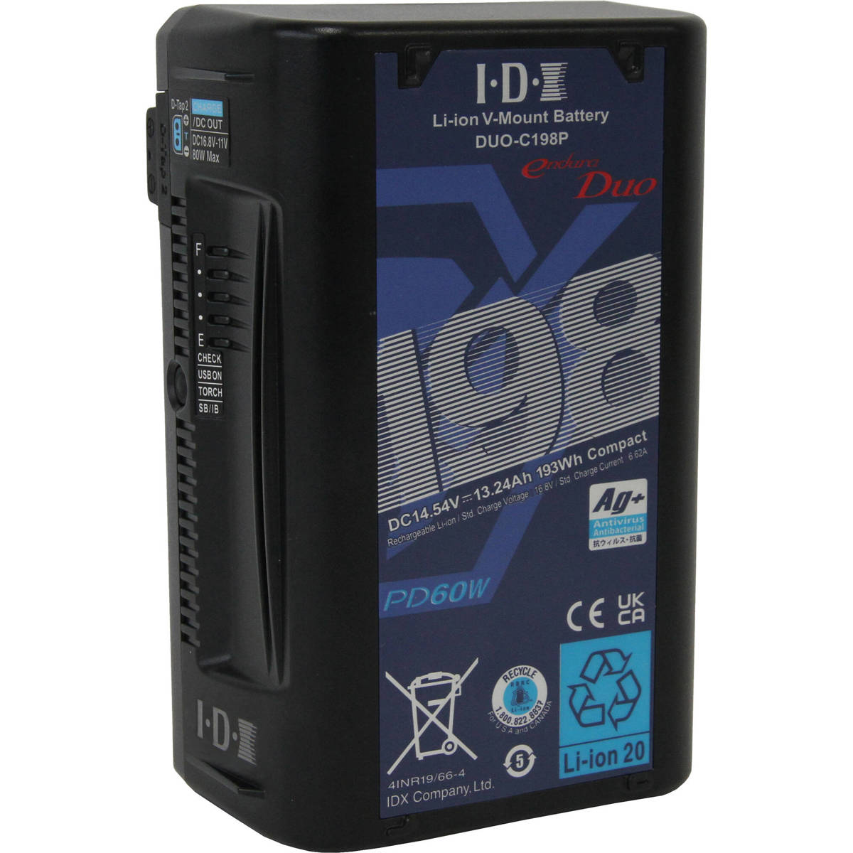 

IDX DUO-C198P 193Wh 14.54V V-Mount High-Load Li-Ion Battery w/2x D-Tap, USB-C PD
