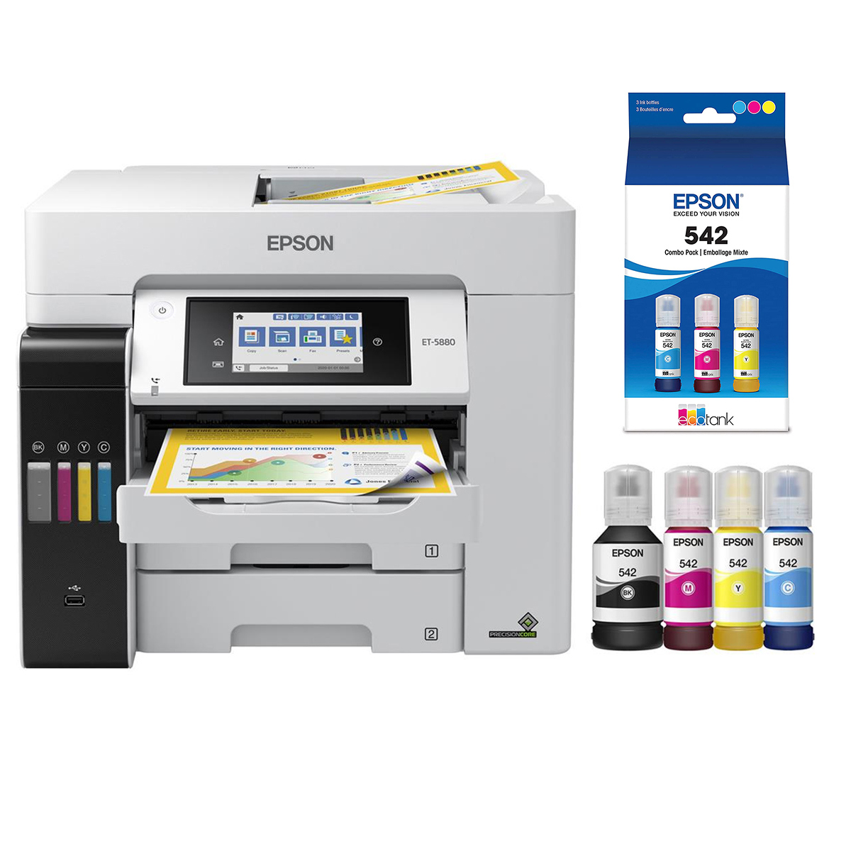 

Epson EcoTank Pro ET-5880 Wireless Color Supertank Inkjet Printer with Ink Bottle Pack