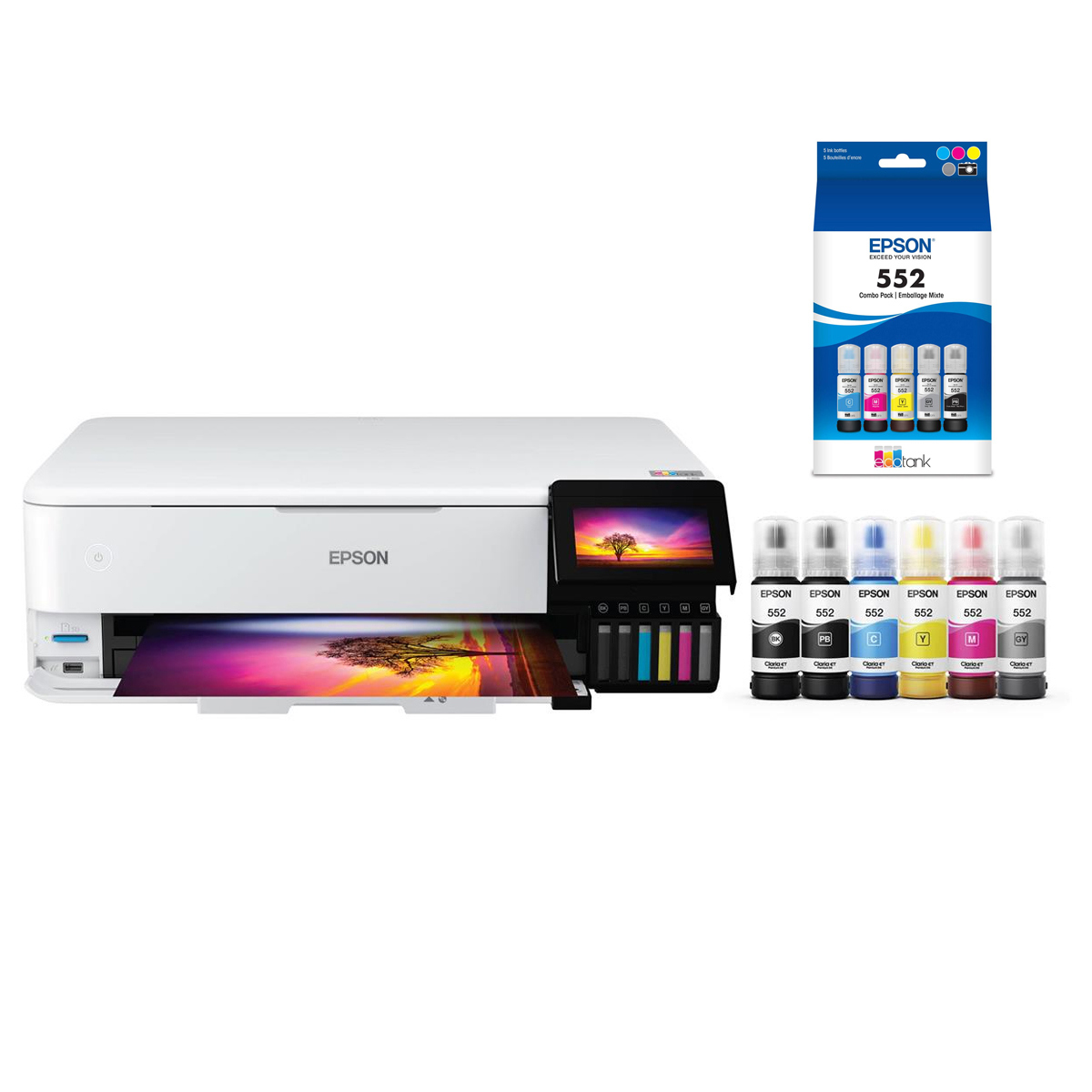 Image of Epson ET-8550 Supertank Inkjet Printer with 552 Claria ET Premium Ink Bottles