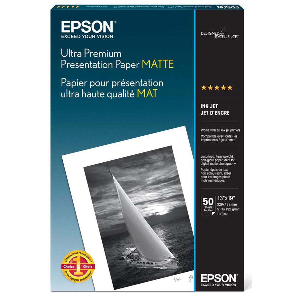 

Epson Ultra Premium Presentation Flat Matte Inkjet Paper, 13x19", 50 Sheets