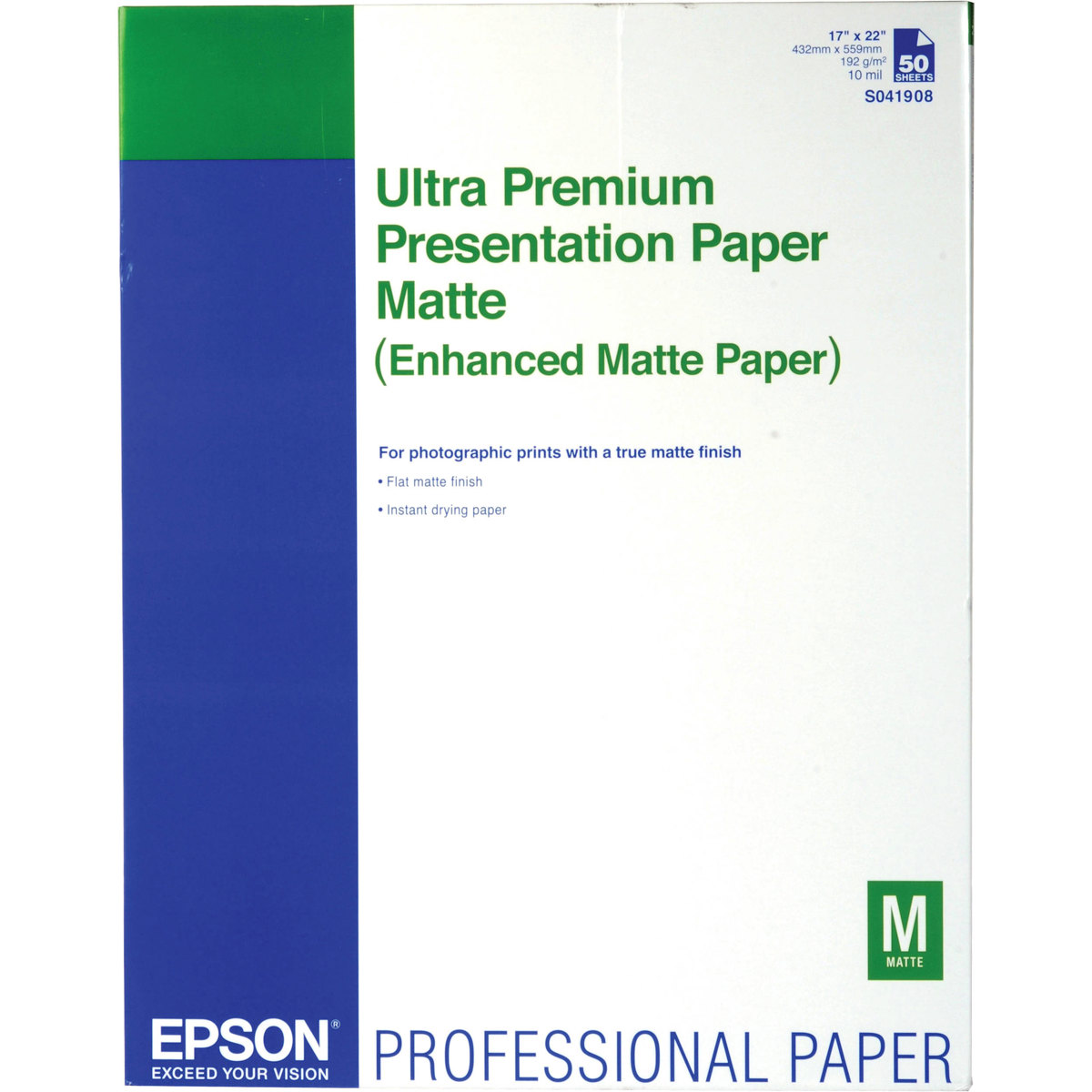 

Epson 17x22" Ultra Premium Presentation Paper Matte, 192 gm2, 10 mil, 50 Sheet