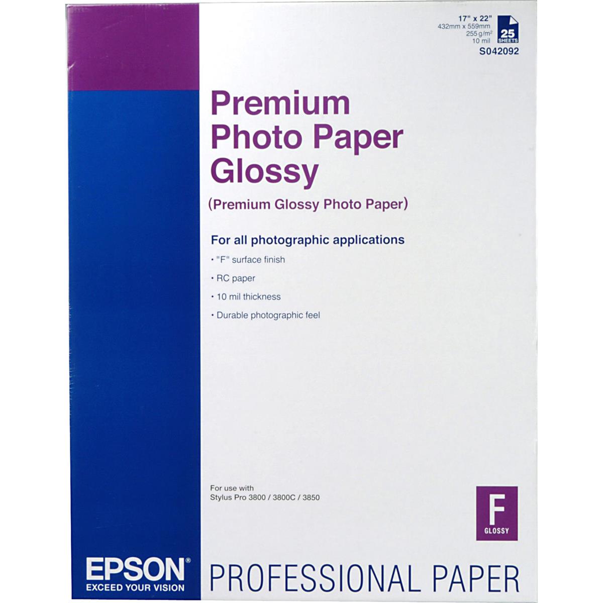 

Epson Premium Glossy Photo Paper (17x22"), 25 Sheets