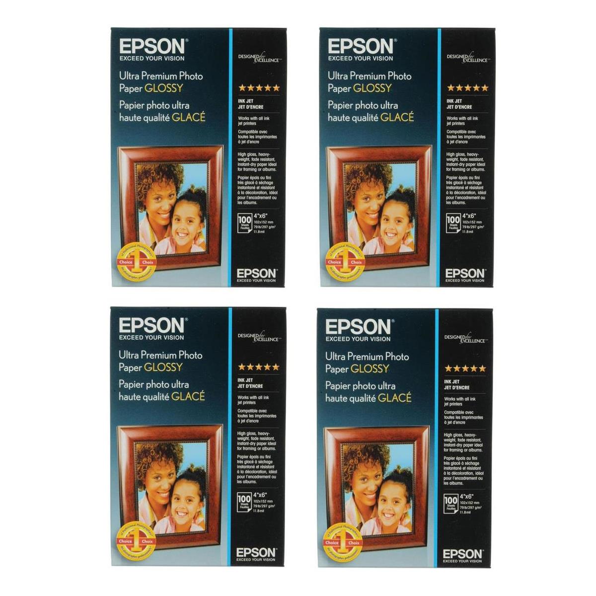 Image of Epson 4 Pack Ultra Premium Glossy Photo Paper (4x6&quot;)