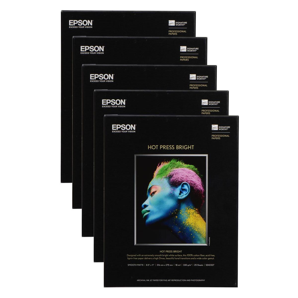 Image of Epson Hot Press Bright Smooth Matte Cotton Fine Art 8.5x11&quot; - 5 Pack (125 Sheet)