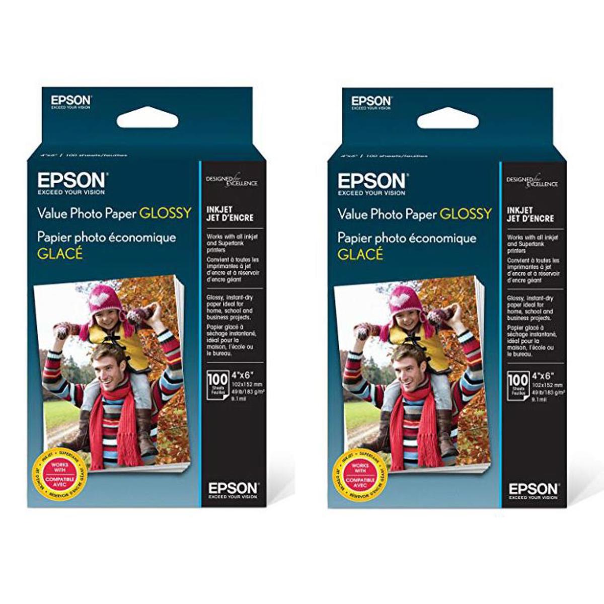 

Epson 2 Pack Glossy Photo Paper (4x6"), 100 Sheets