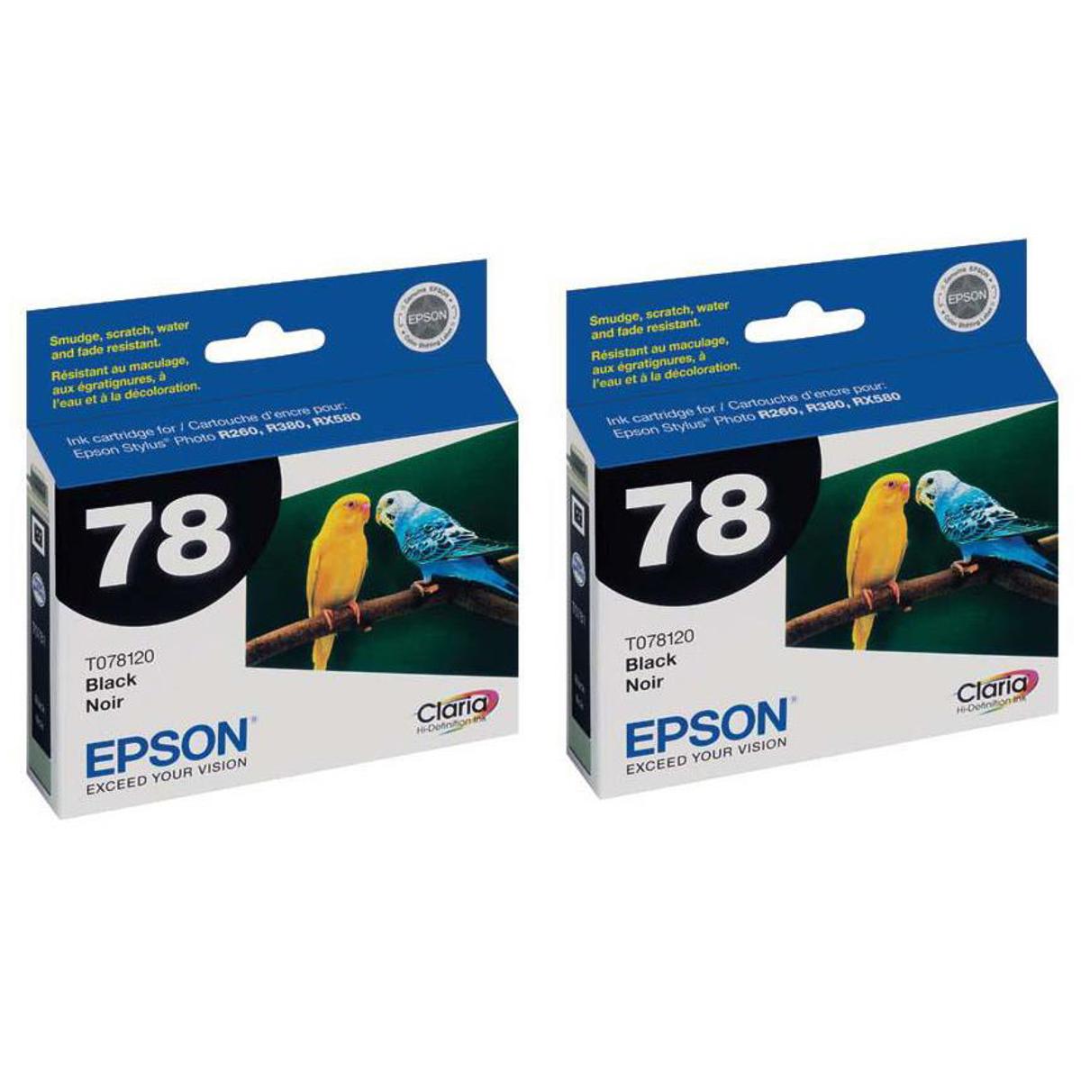 Epson 2x T078120 Black Cartridge for R380, R260 / RX580 <b> Black Ink Cartridge for the Stylus Photo R380, R260, and RX580 Inkjet Printers. </b>