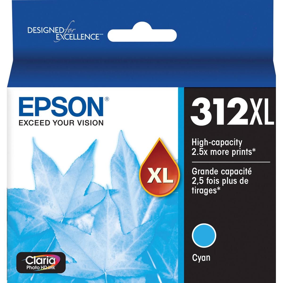 

Epson T312XL Claria High Capacity Ink Cartridge for Inkjet Printer, Cyan