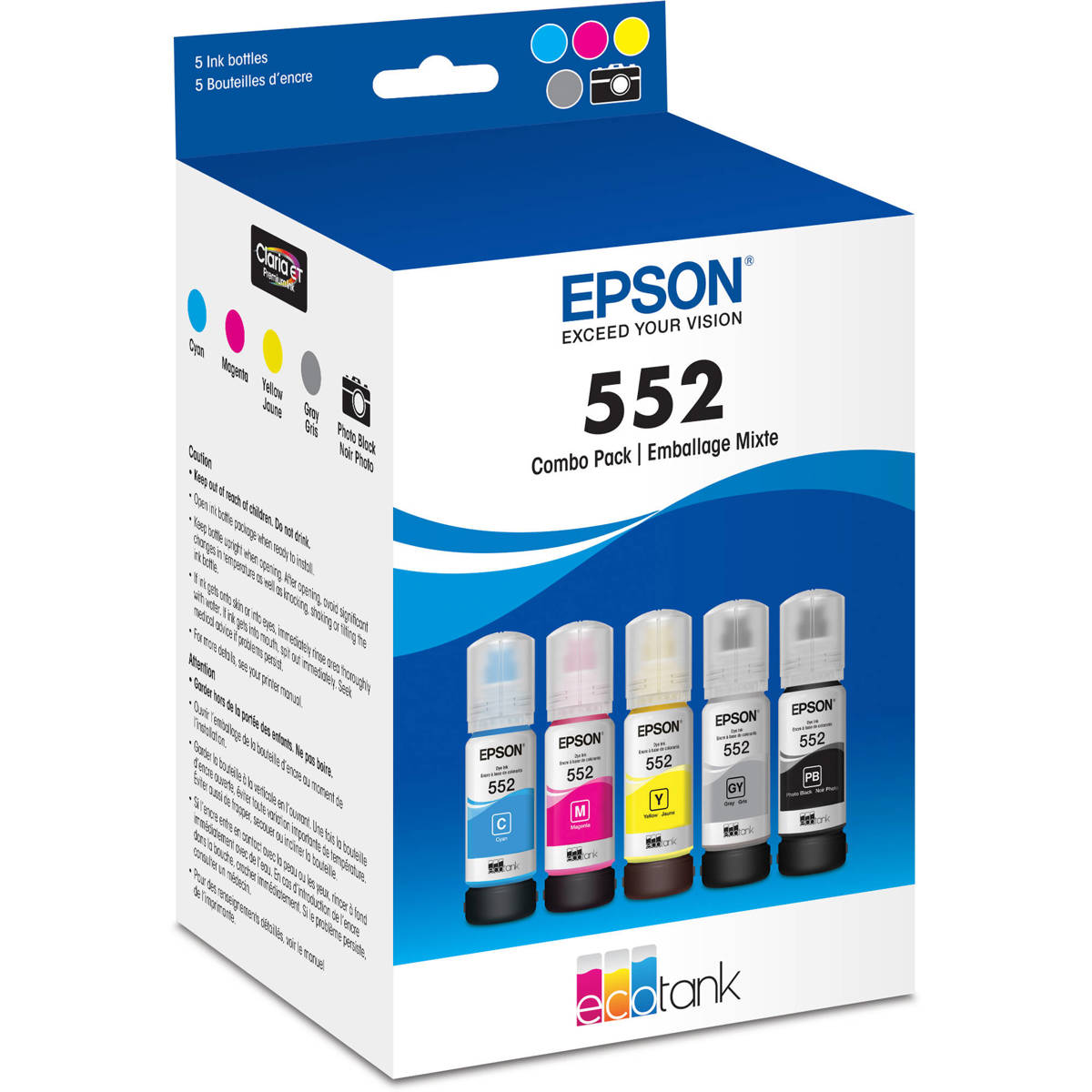 

Epson 552 Claria ET Premium 70mL 5-Color Ink Bottles