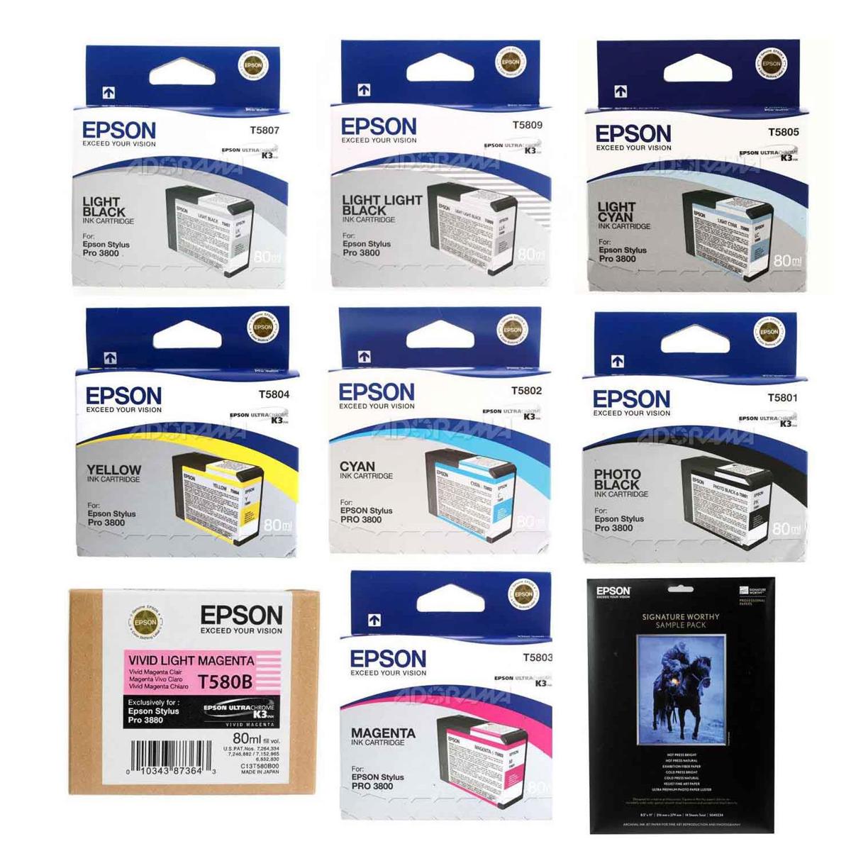 

Epson 8 Ink Set & Paper Set for Stylus Pro 3880 Printer, Includes Photo Black