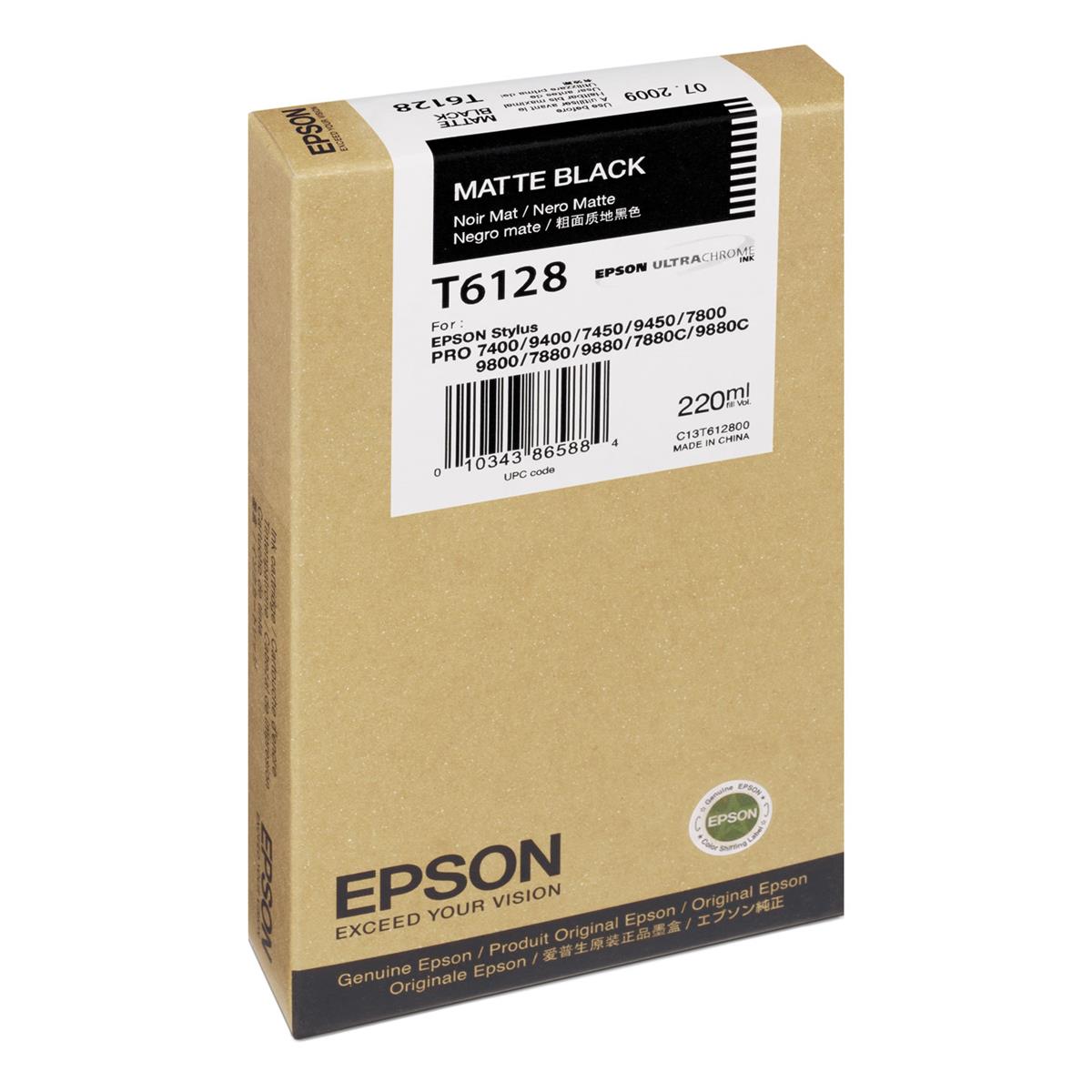 

Epson T603100 UltraChrome 220ml Printer Ink, for Stylus Pro 7880, Photo Black