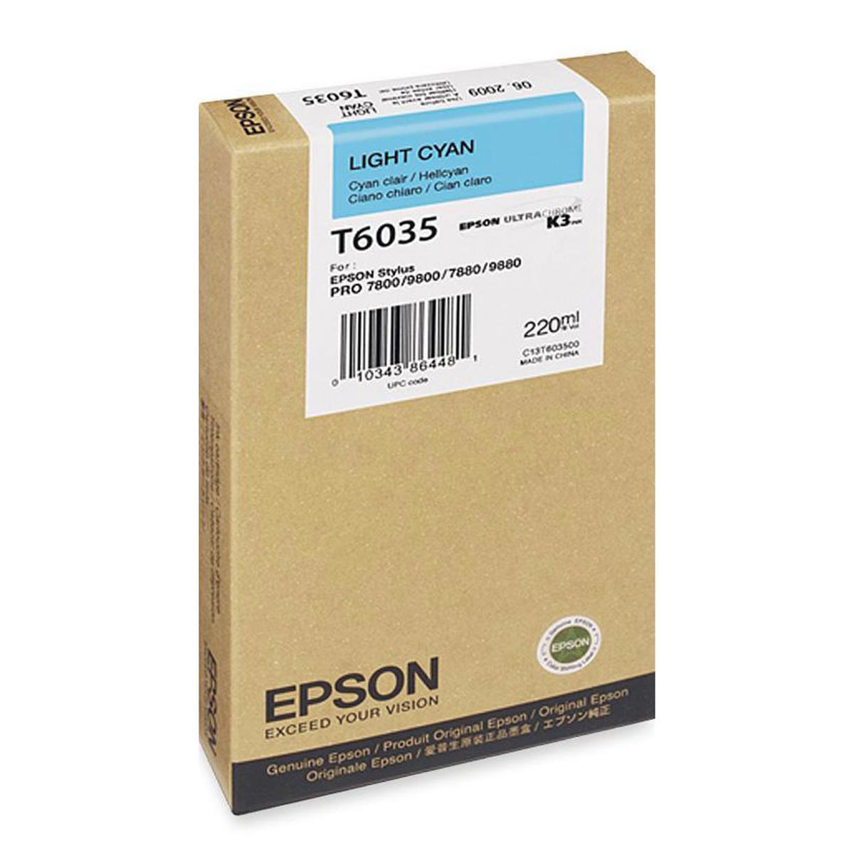 

Epson T603500 UltraChrome 220ml Printer Ink, for Stylus Pro 7880, Light Cyan