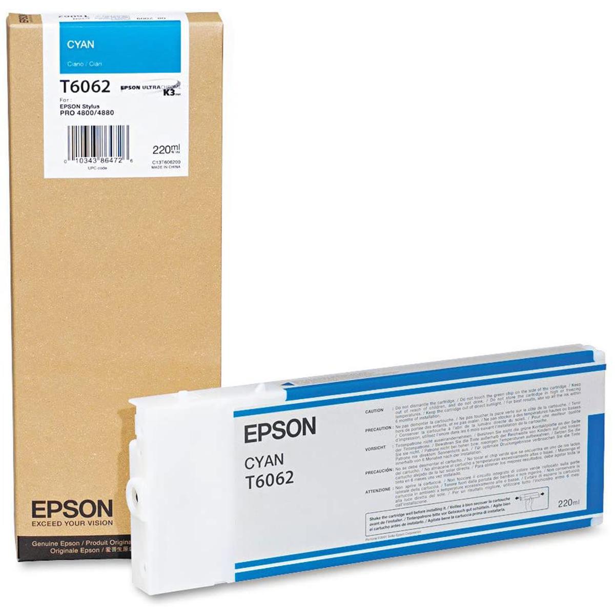 

Epson T606200 UltraChrome 220ml Printer Ink, for Stylus Pro 4880, Cyan