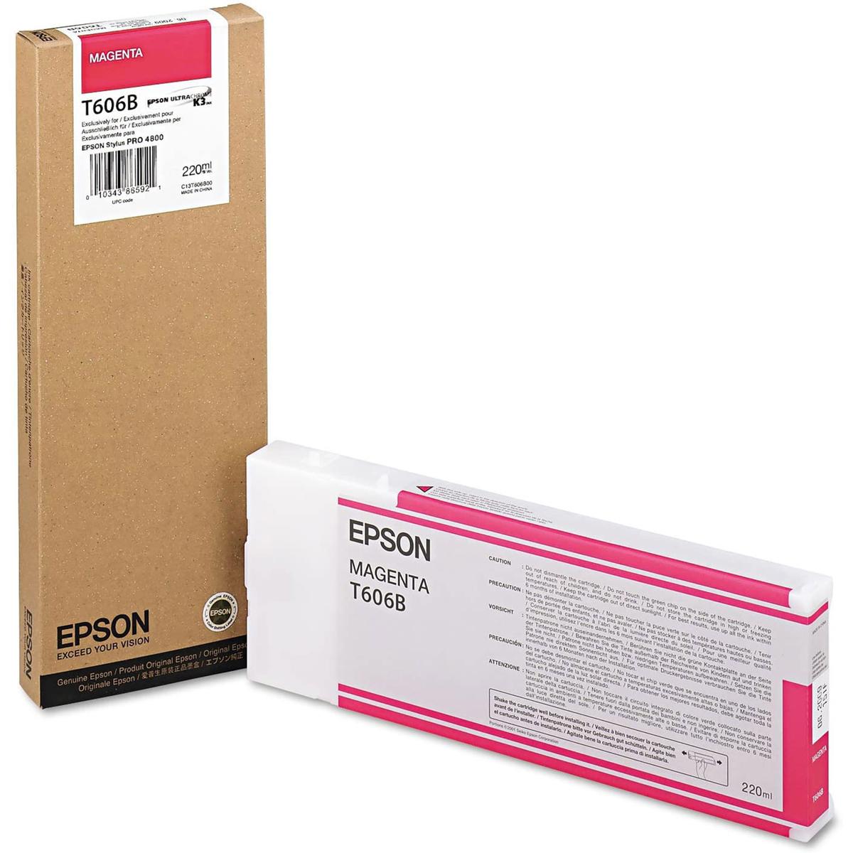 

Epson T606B00 UltraChrome 220ml Printer Ink, for Stylus Pro 4800, Magenta