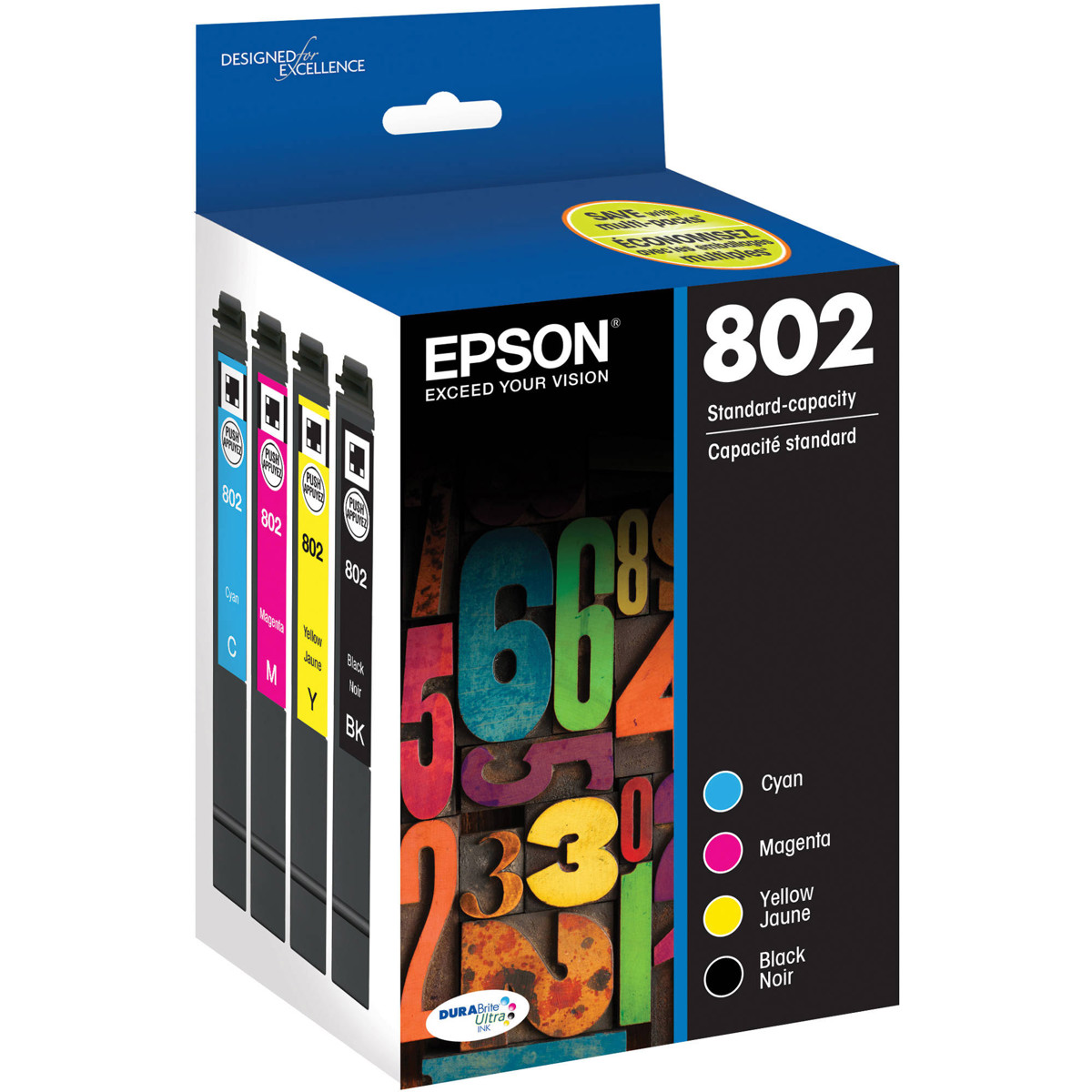 

Epson T802 Standard Capacity Black and Color DURABrite Ultra Ink Combo Kit