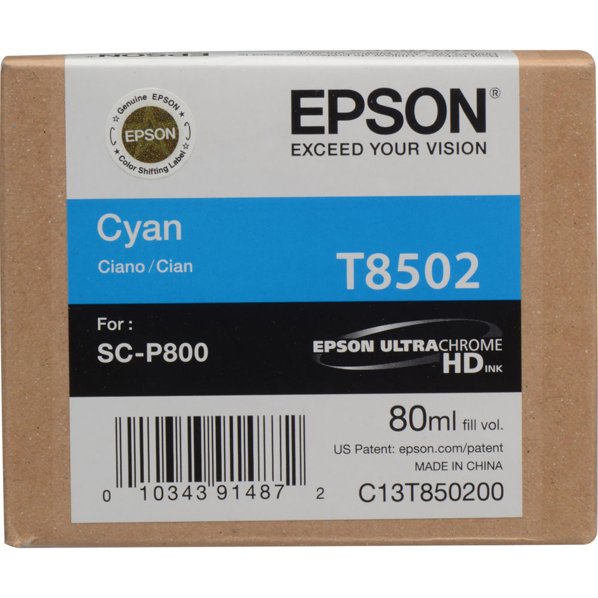 

Epson T850 Inkjet UltraChrome HD Ink Cartridge, for SureColor P800, Cyan