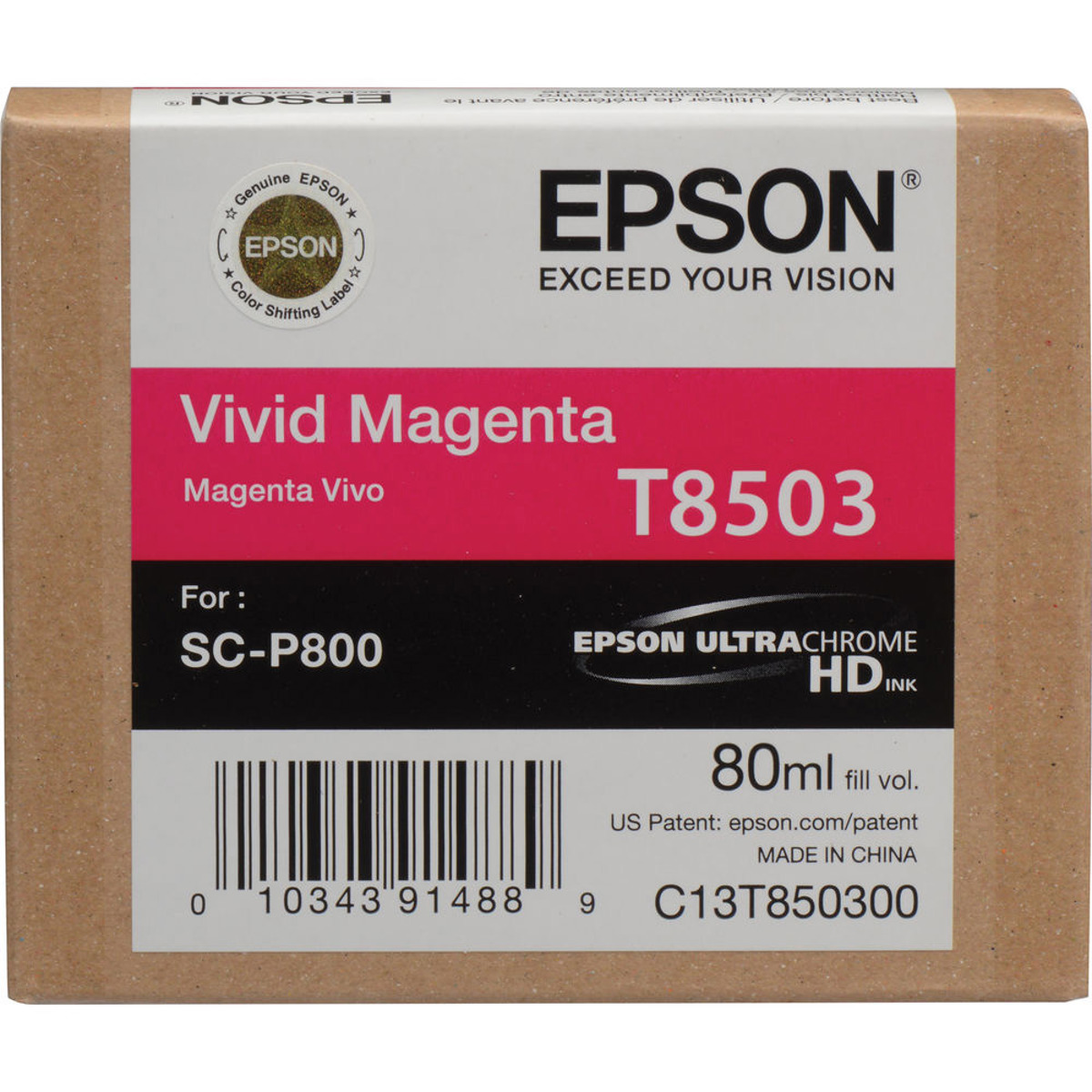 

Epson T850 UltraChrome HD Ink Cartridge, for SureColor P800, Vivid Magenta