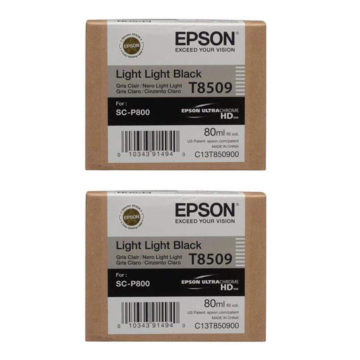 

Epson 2x T850 Inkjet UltraChrome HD Ink Cartridge f/SureColor P800, Lt Lt Black