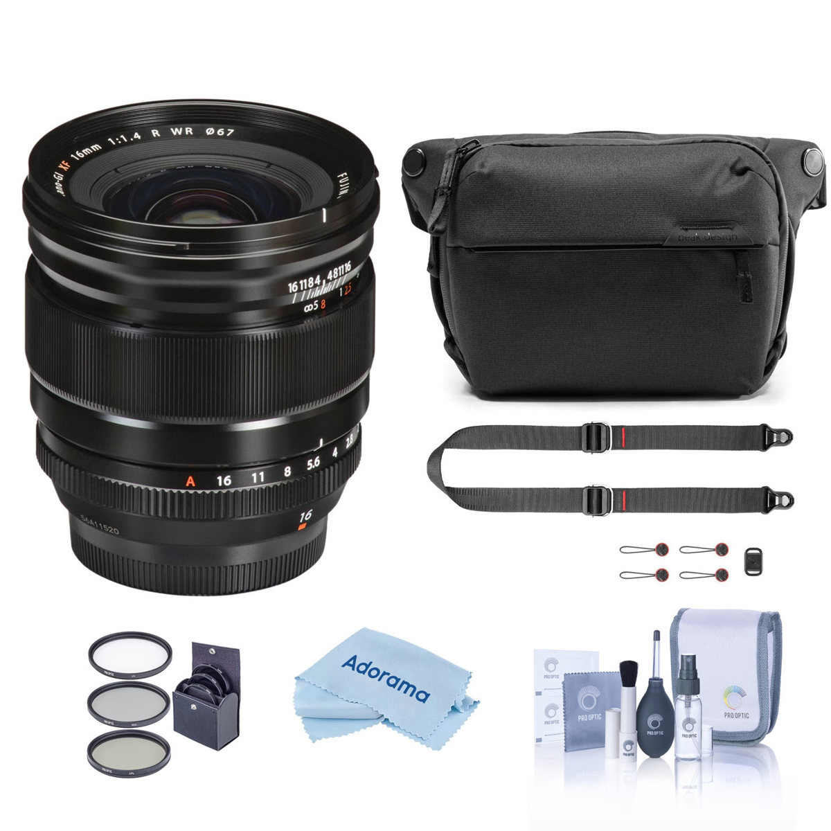 Image of Fujifilm XF 16mm f/1.4 R WR Lens with Peak Design Sling V2