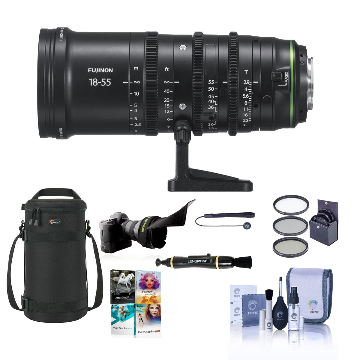 

Fujifilm MKX 18-55mm T2.9 Cinema Lens for Fuji X w/PC Software Kit, Free Acc Kit