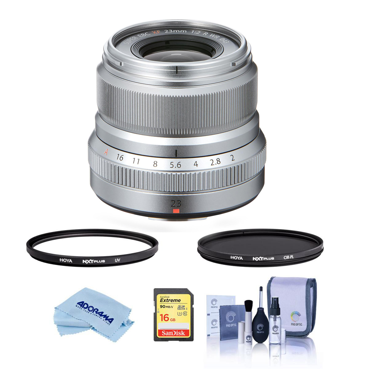 

Fujifilm XF 23mm f/2 R WR Lens, Silver with 43mm Filter Kit, 32GB SDHC Card