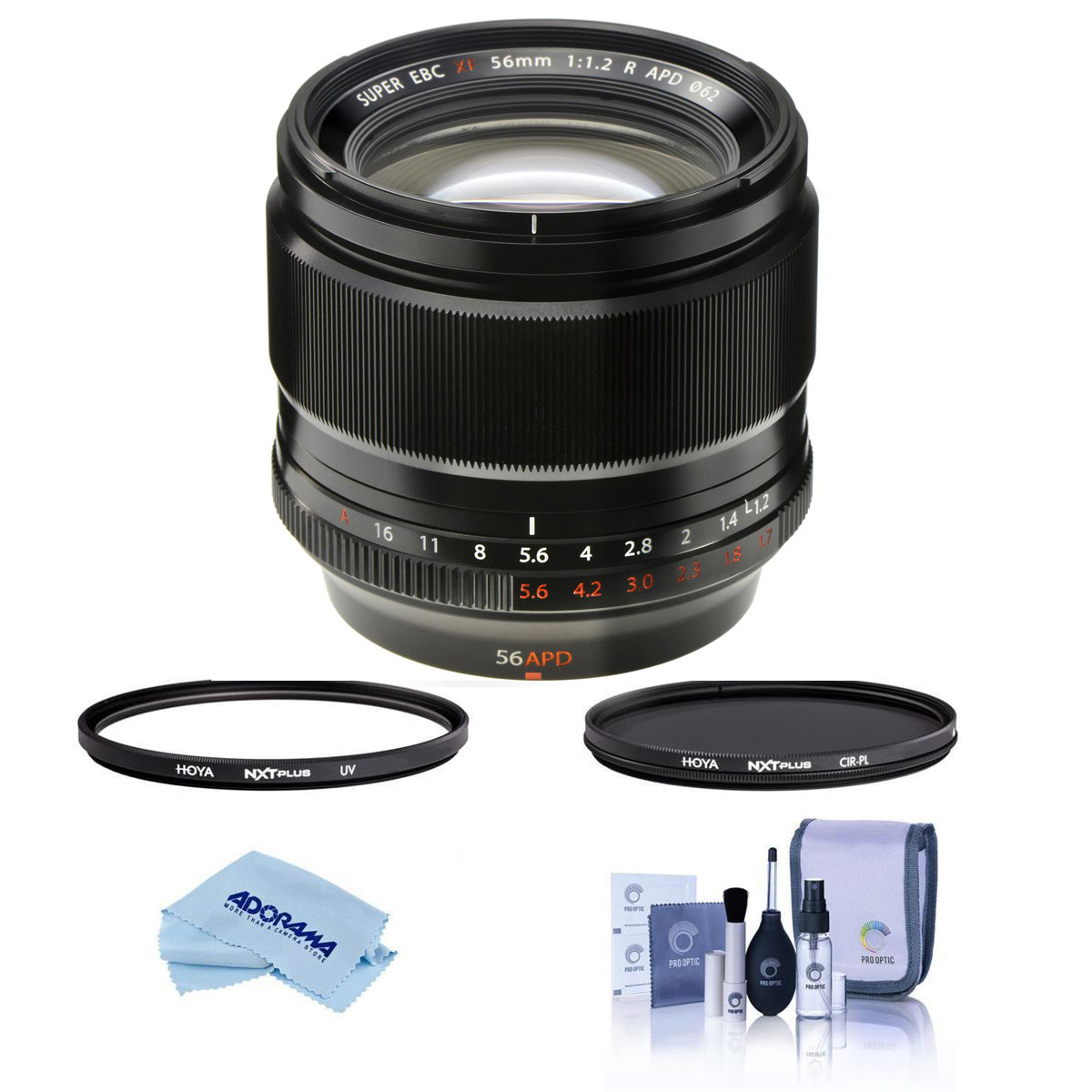 

Fujifilm XF 56mm f/1.2 R APD Lens with Hoya 62mm UV+CPL Filter Kit, Cleaning Kit