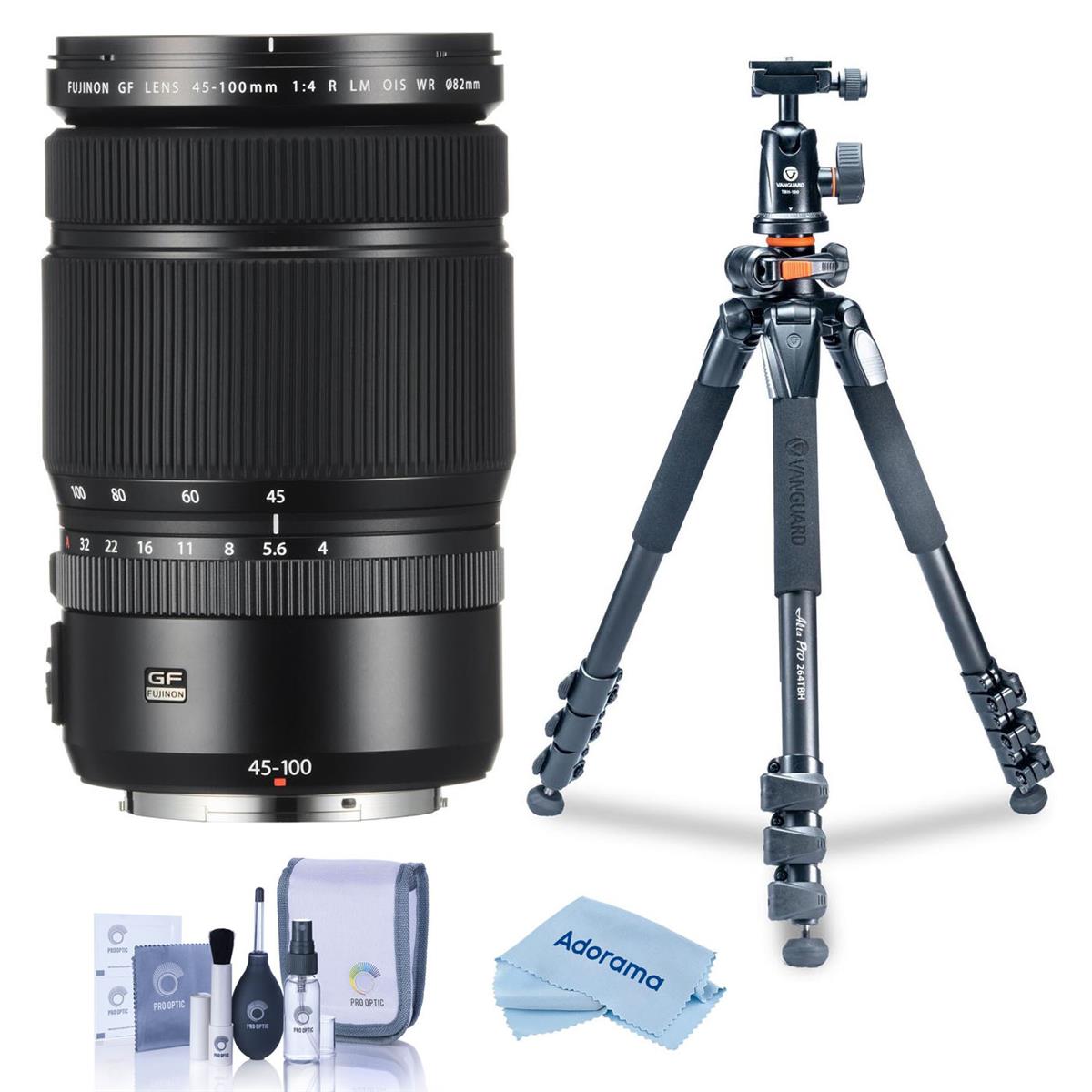 Image of Fujifilm GF 45-100mm f/4 R LM WR Lens with Vanguard Alta Pro 264AT Tripod Kit