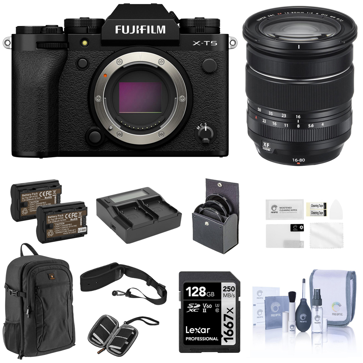 

Fujifilm X-T5 Camera, Black w/ XF 16-80mm f/4.0 R OIS WR Lens, Complete Kit