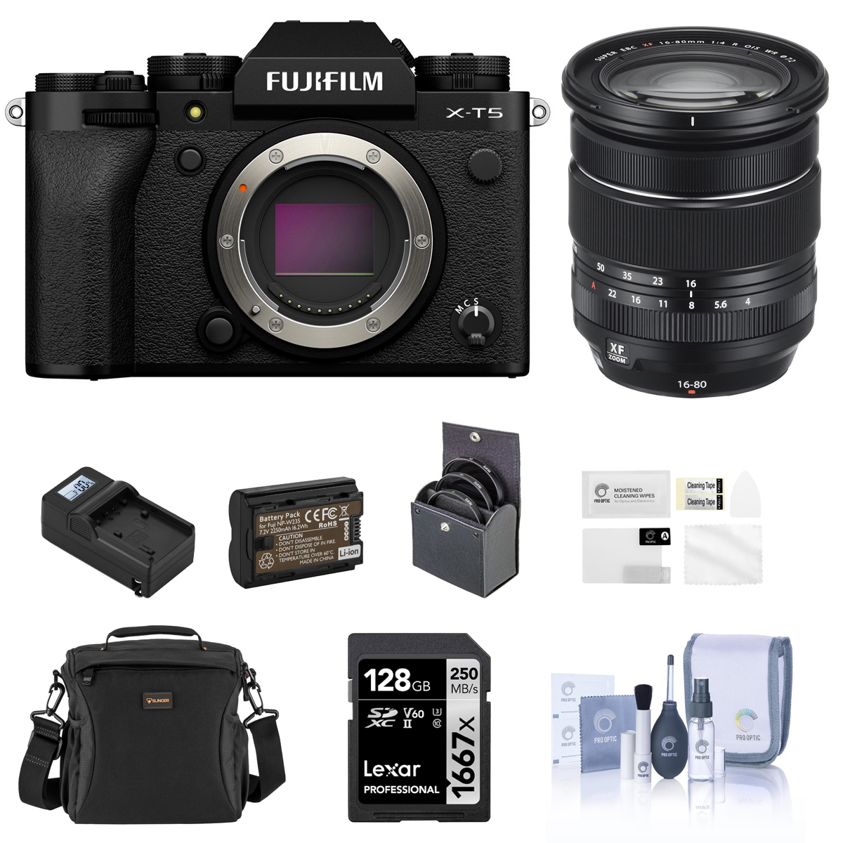 

Fujifilm X-T5 Camera, Black w/ XF 16-80mm f/4.0 R OIS WR Lens & Essentials Kit