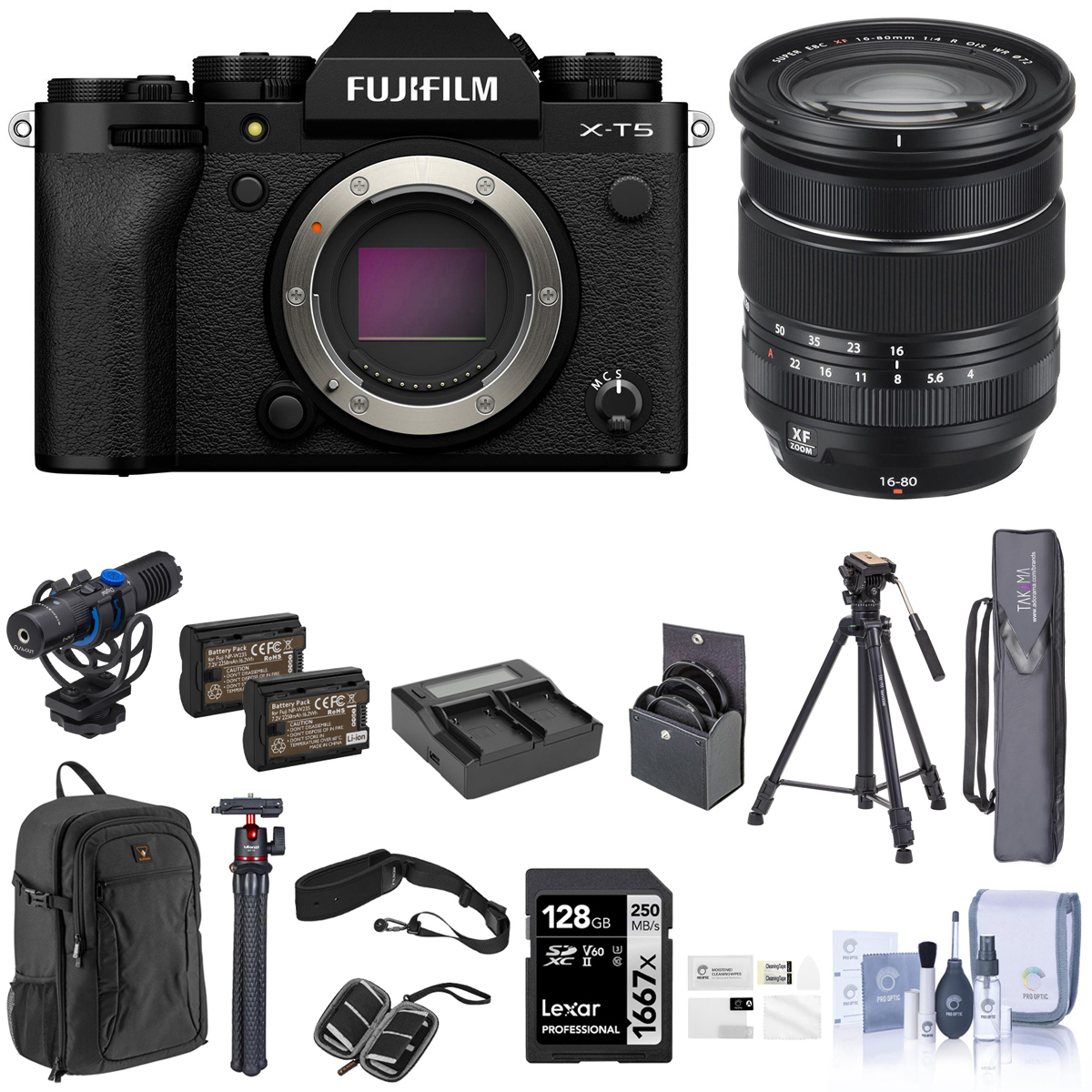 

Fujifilm X-T5 Camera, Black w/ XF 16-80mm f/4.0 R OIS WR Lens & Complete Kit