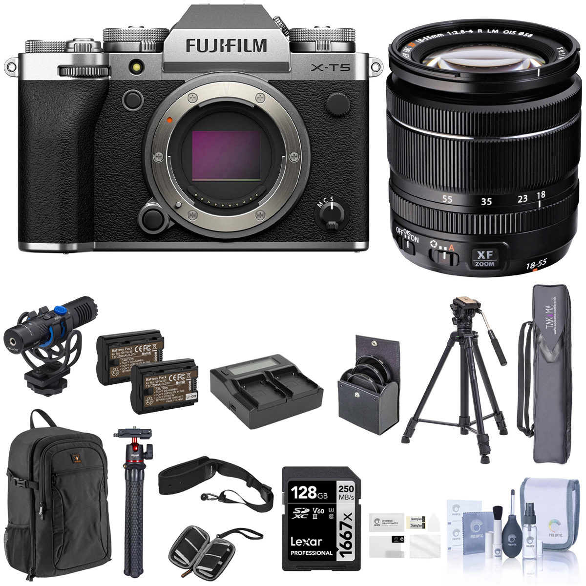 

Fujifilm X-T5 Camera, Silver w/XF 18-55mm f/2.8-4 R LM OIS Lens, Photography Kit