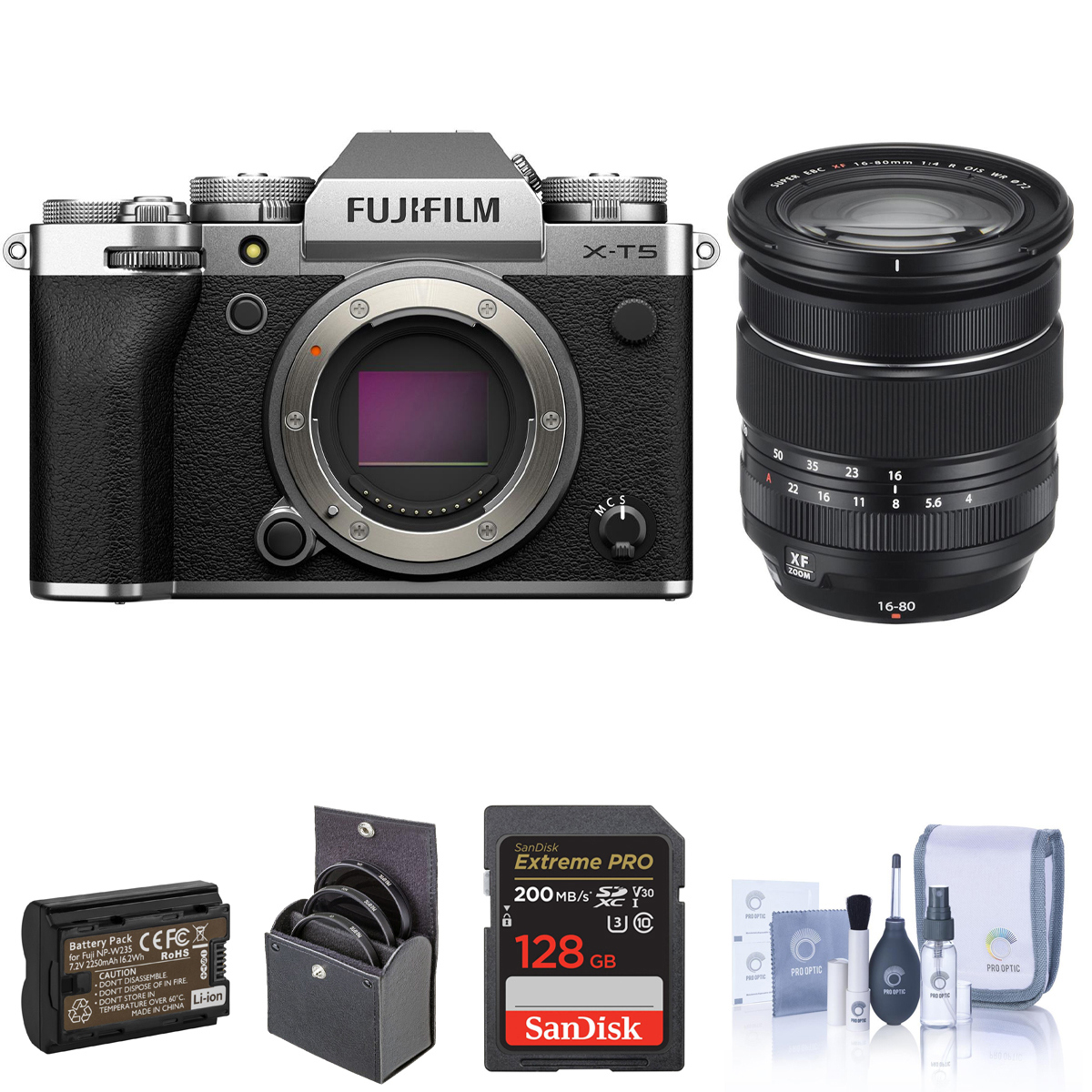 

Fujifilm X-T5 Camera, Silver w/XF 16-80mm f/4.0 R OIS WR Lens & Included Value
