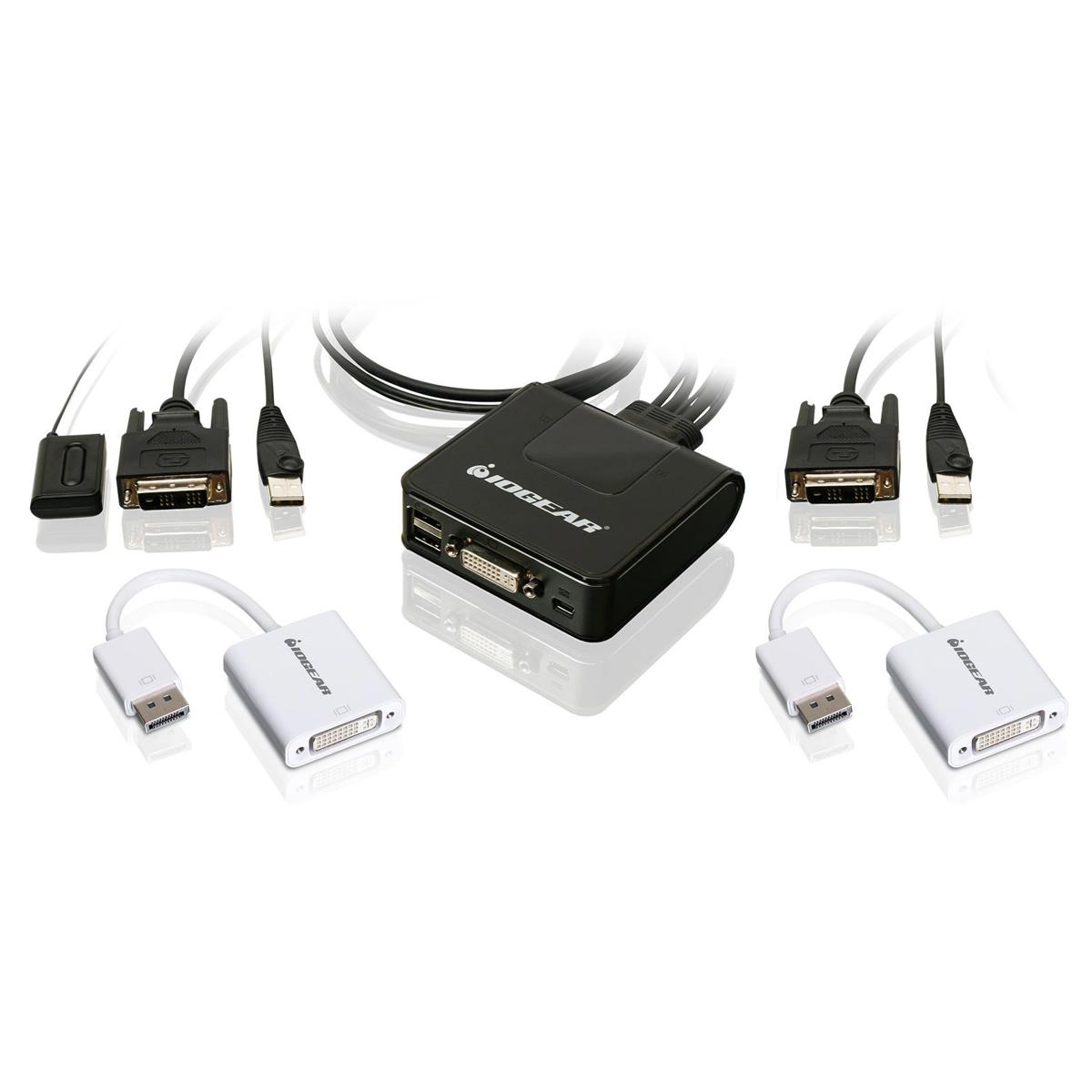 

IOGEAR 2-Port USB DVI Cable KVM Switch with DisplayPort Adapters Bundle