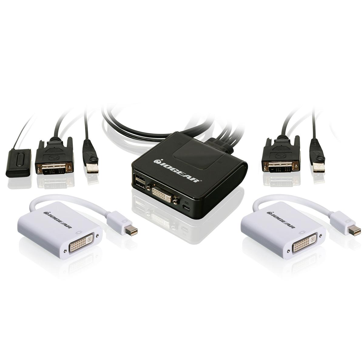 

IOGEAR 2-Port USB DVI Cable KVM Switch with MiniDisplayPort Adapters Bundle