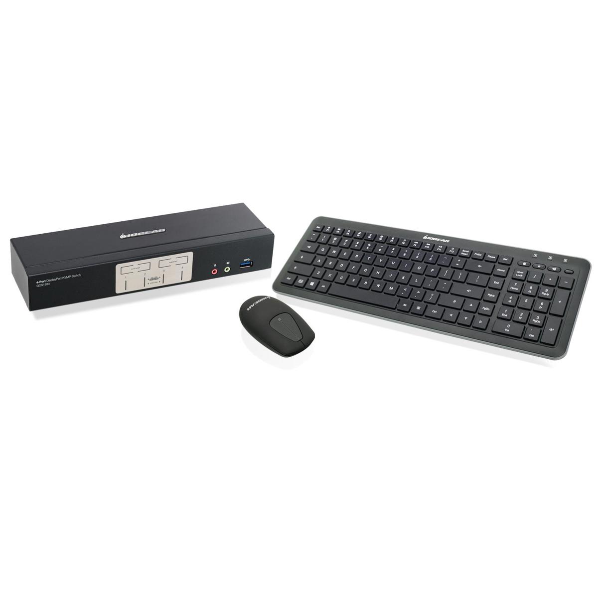 IOGEAR 4-Port 4K DisplayPort1.2 KVMP Switch with Wireless Keyboard and Mouse