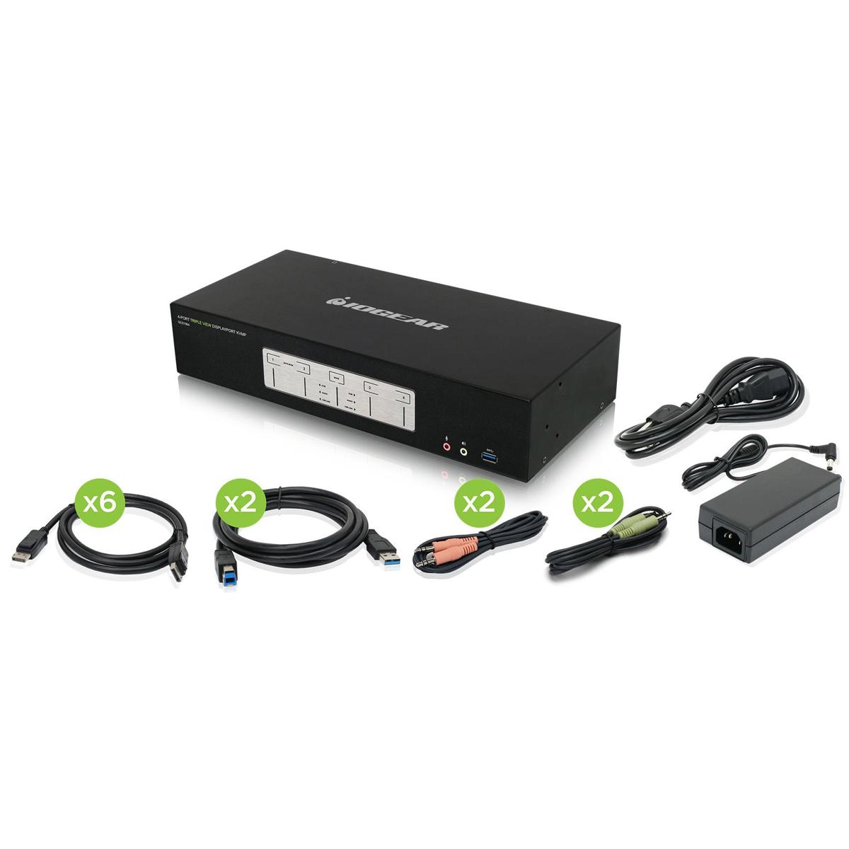 

IOGEAR Iogear GCS1964 4-Port 4K Triple View DisplayPort KVMP Switch w/ USB 3.0 Hub, TAA