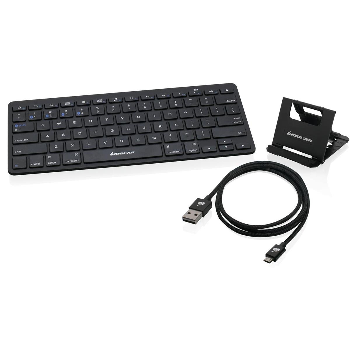 Image of IOGEAR Slim Multi-Link Bluetooth Keyboard with Stand&amp; Reversible Micro USB Cable