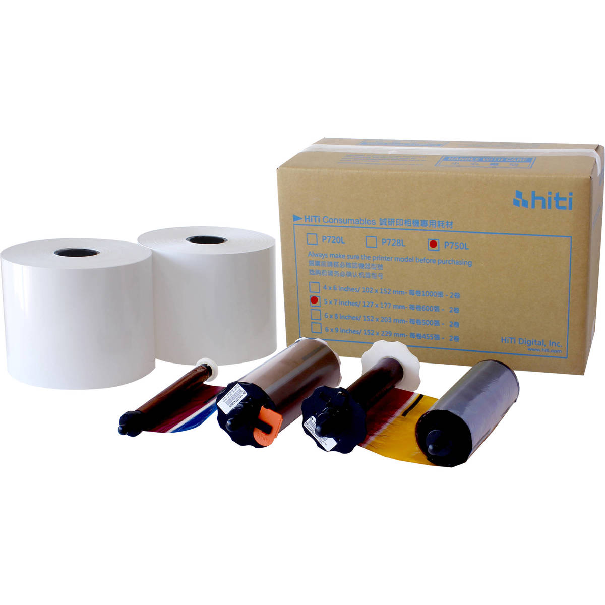 

HiTi Ribbon & Paper Case for P750L Printer, 2x 5x7" Rolls, 1200 Prints Yield