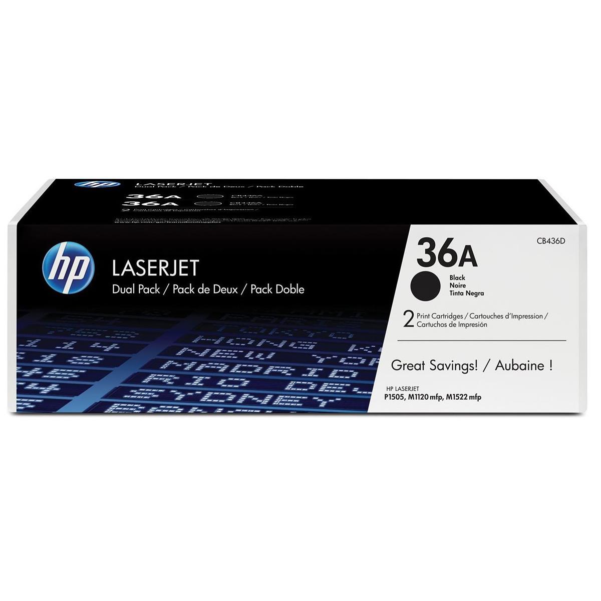 Image of HP CB436D 36A Black Dual Pack Toner Cartridges