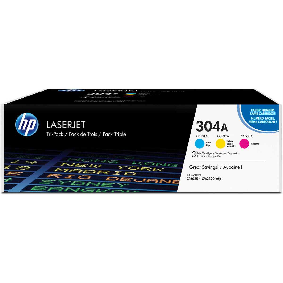 Image of HP 304A Tri-pack Cyan/Magenta/Yellow LaserJet Toner Cartridges