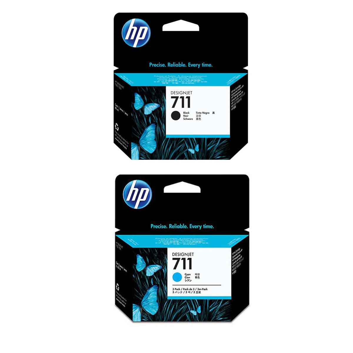 Image of HP 711 80ml Black Ink Cartridge with HP 711 3-Pack 29-ml Cyan Ink Cartridges
