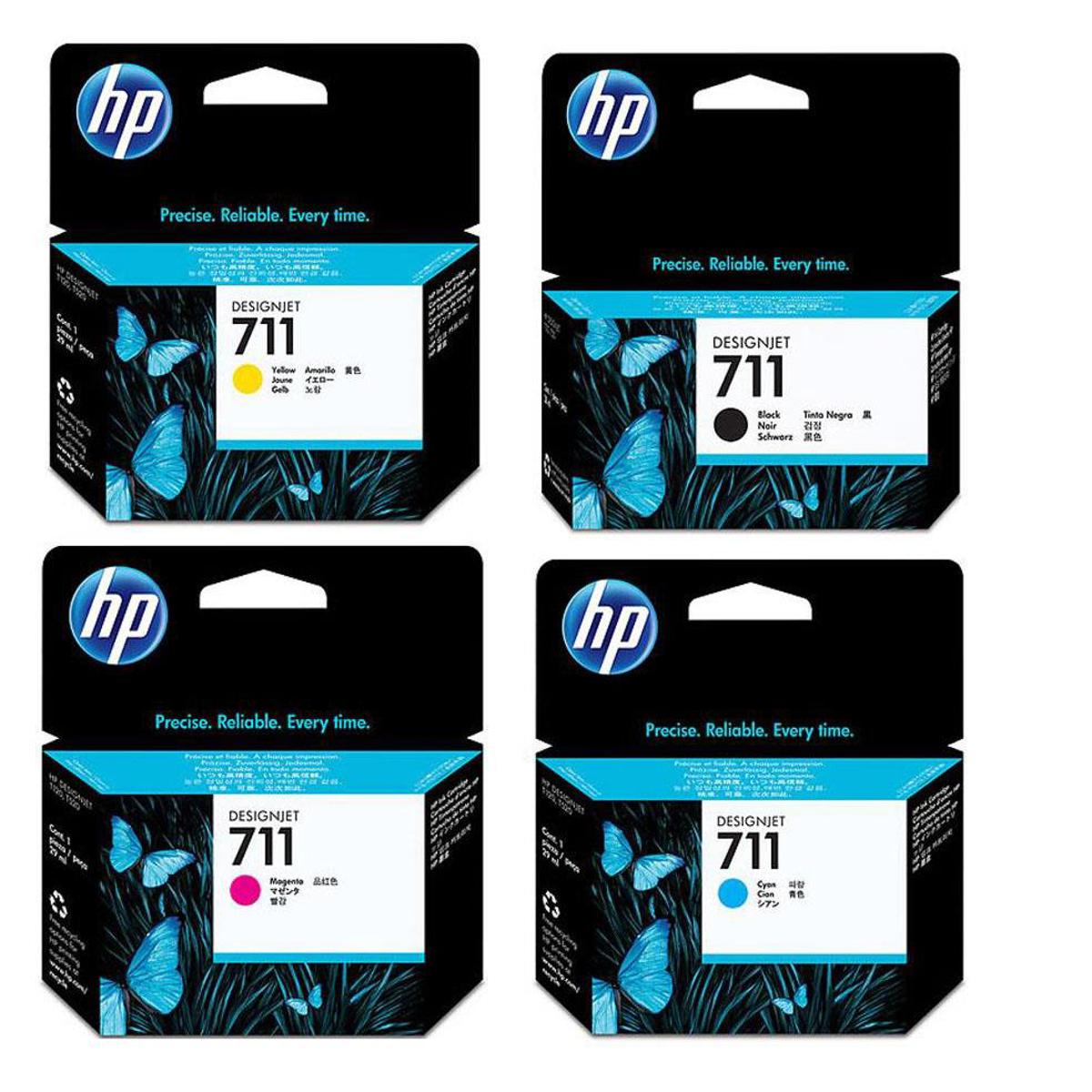 

HP 711 Ink Cartridge Set Includes 38ml Black, 29ml Cyan,29ml Magenta,29ml Yellow
