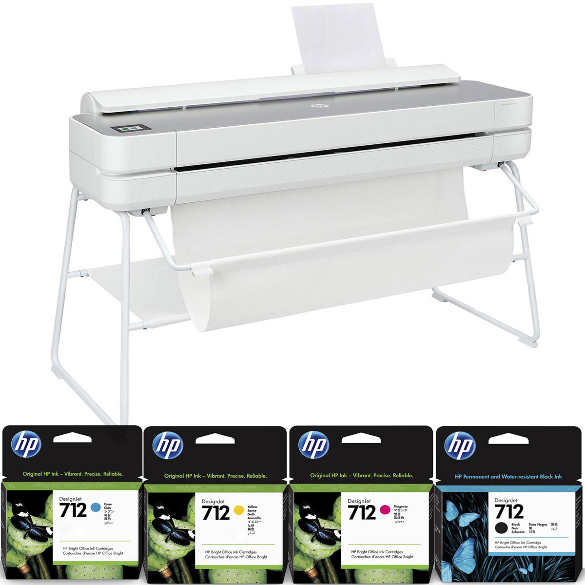 

HP DesignJet Studio Steel Large Format Printer, 36", Bundle w/4 Ink Cartridges
